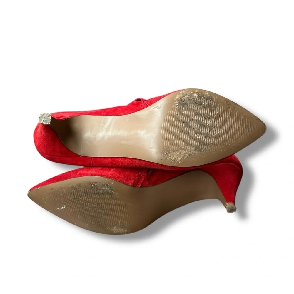 Steve Madden Kasey Red Suede Leather Kitten Heel Ankle Booties | Size 8.5